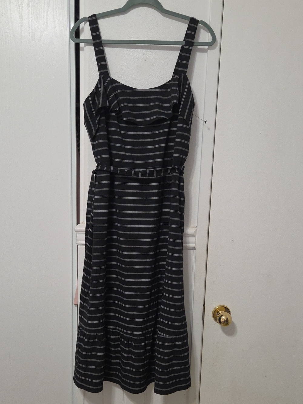 Banana Republic Black and Gray Striped Midi Dress